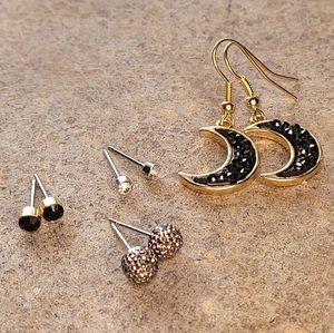 Moon & Stud Earrings set of 4
